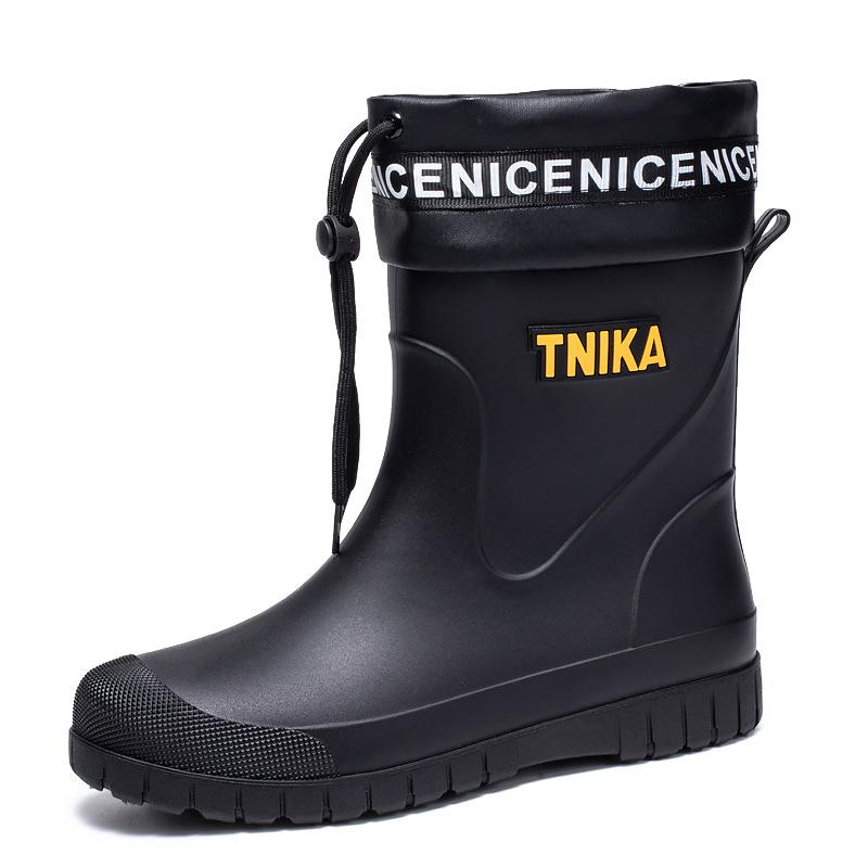 Men's closed rain shoes medium tube water shoes non-slip and wear-resistant rubber shoes thermal cover shoes rain boots non-slip rain boots
