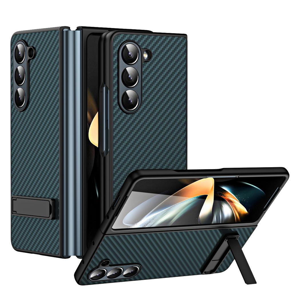 Carbon Fiber Stand Phone Case for Samsung Galaxy Z Fold 5 4 3 Fold5 Fold4 Fold3 5G Shockproof Prevention Hard Cover