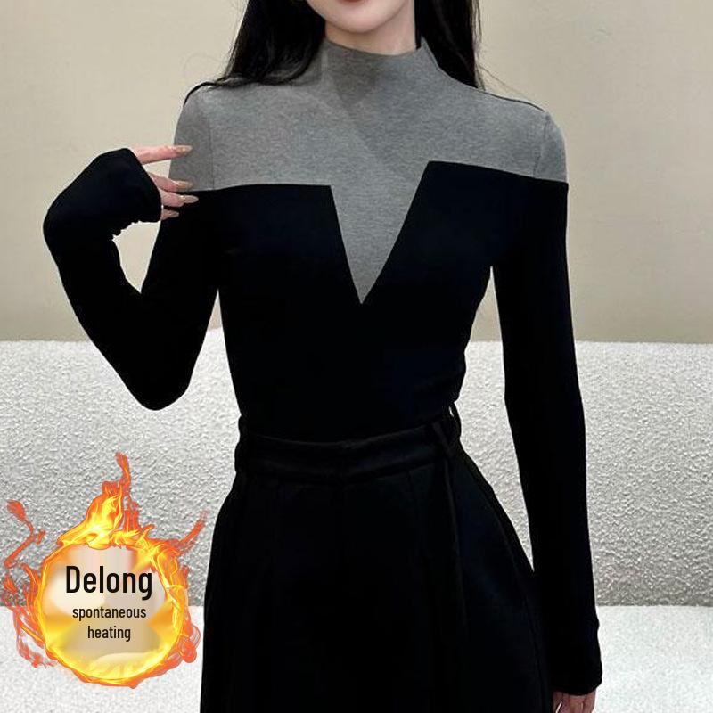 

Женская универсальная футболка с длинным рукавом и начесом Осень/Зима 2025 Модный базовый топ 3XL (suggested for 135-150 lbs)