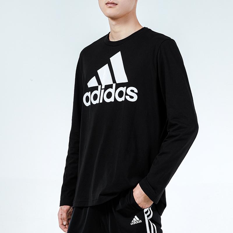 Adidas Large Logo Print Loose Long Sleeve Sport T-Shirt Men Tops Black GV5274