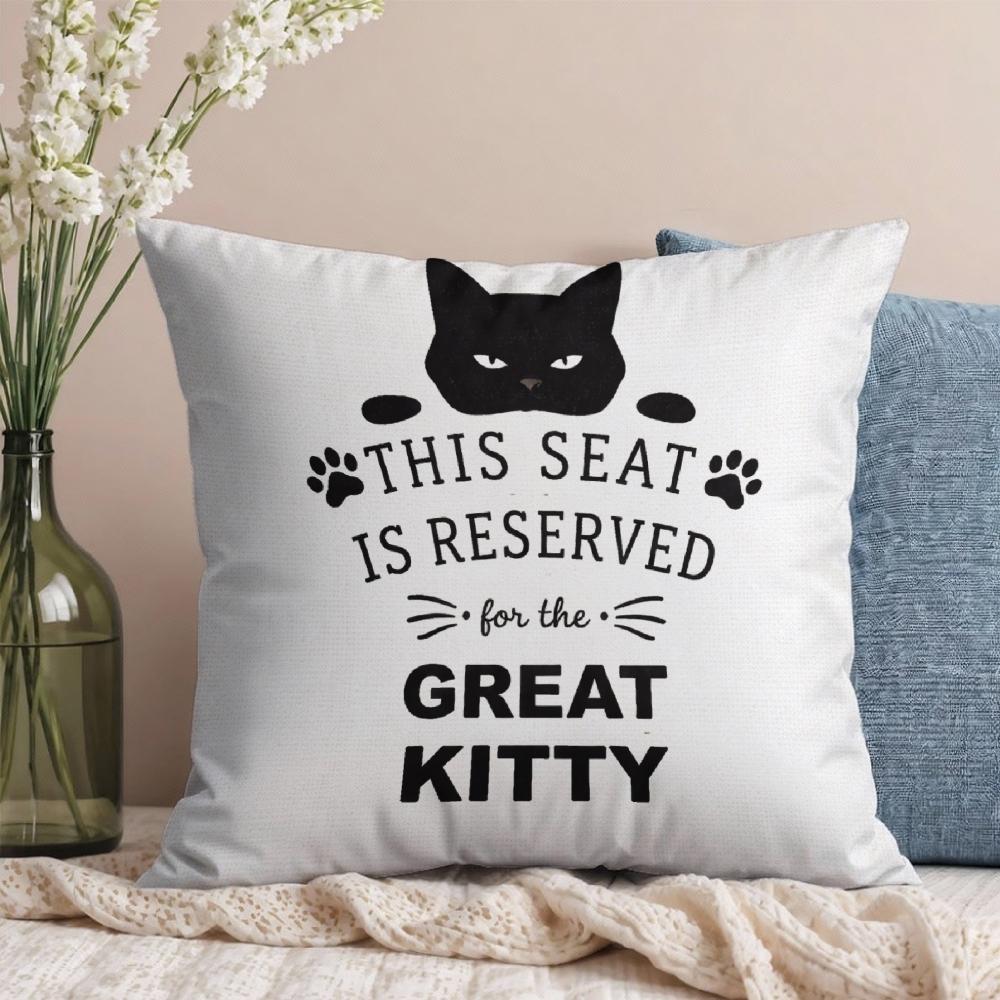 Cushion Cover White Cat Face And Paw Prints With This Seat Is Reserved For The Great Kitty Text Home Decor For Living Room Bedro