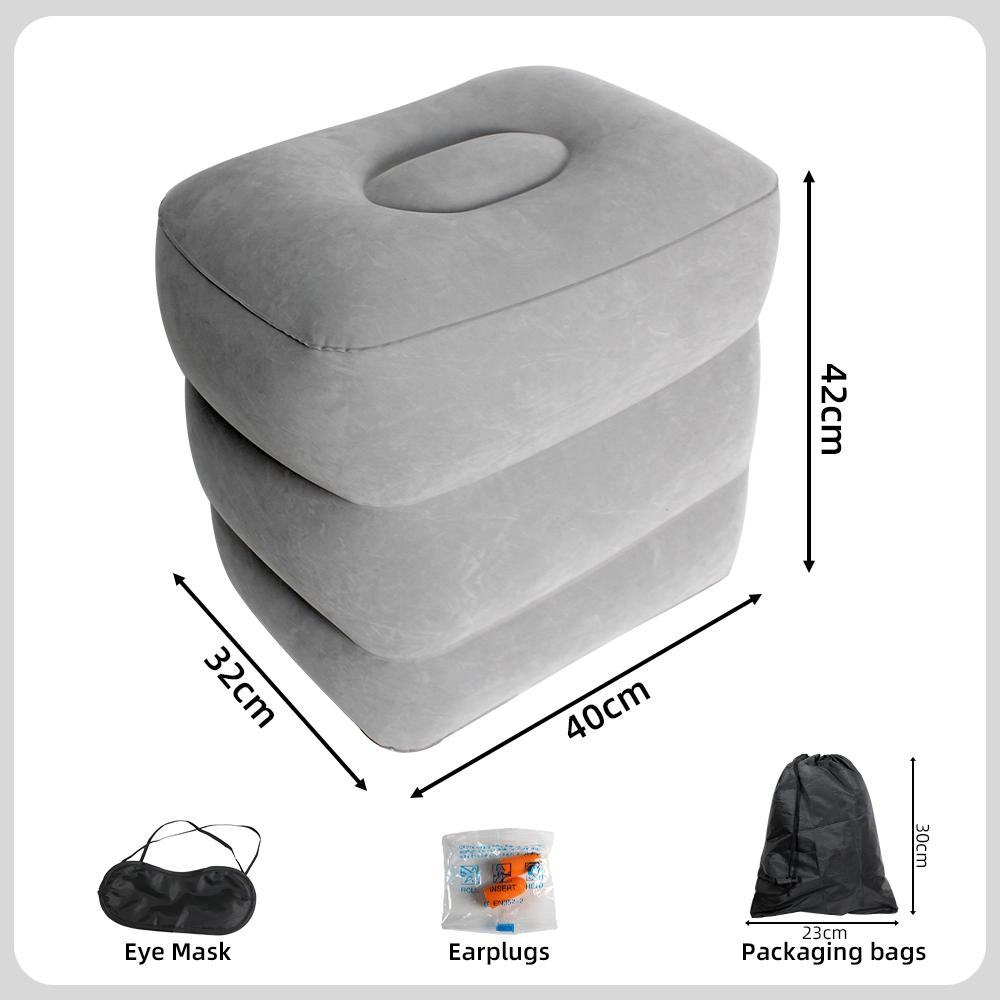 3-Layer Inflatable Foot Rest Pillow Adjustable Height Air Footrest for Travel Office Airplane Car Home