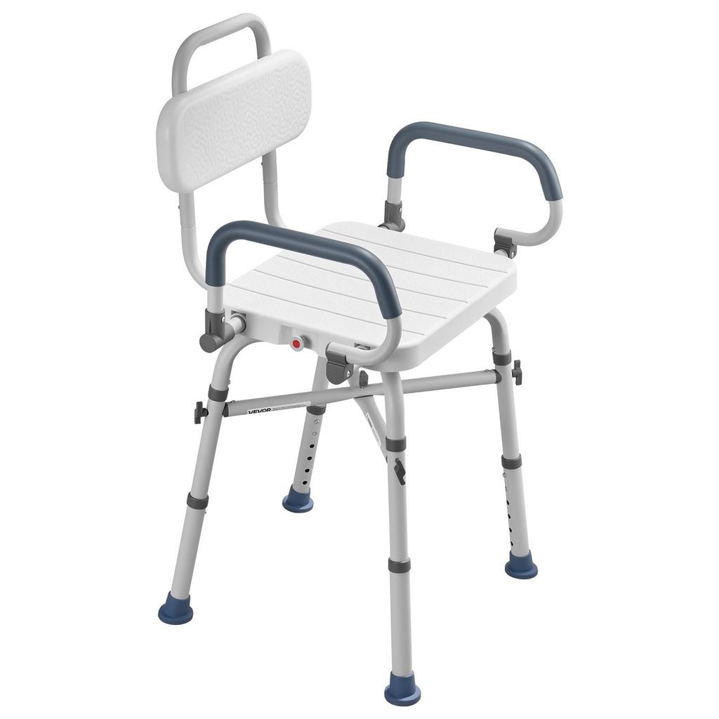 Swivel Shower Chair with Arms and Back, 227 kg Load Heavy Duty Bench Seat for Inside Shower Stall and Bathtub, Height Adjustable Bathroom Bath Tub
