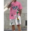 Summer Men's Short-Sleeved Set with 3D Letter Pattern Print for Street Casual Fashion with Breathable Design