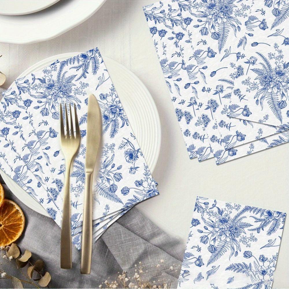 100pcs Blue Floral Paper Napkins Blue Floral Decorative Hand Towels for Bridal Shower Wedding Birthday Dinner Party Supplies