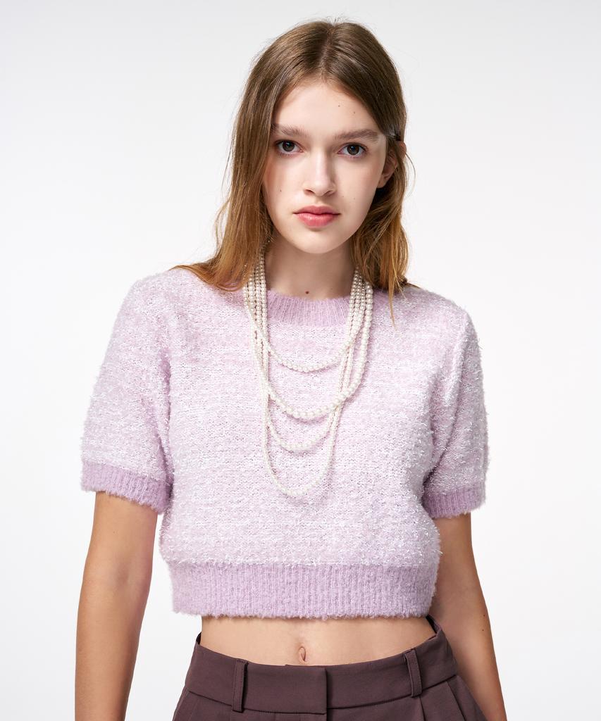 ETMON Color Blend Short Sleeve Knit Top Lavender