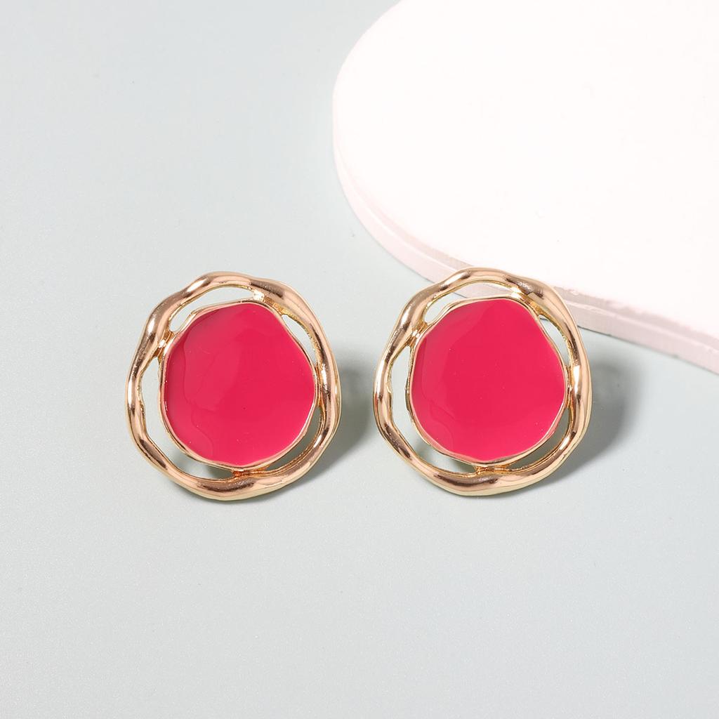 Niche creative design sense dopamine multi-color irregular geometric circular alloy oil drip beautiful women's earrings