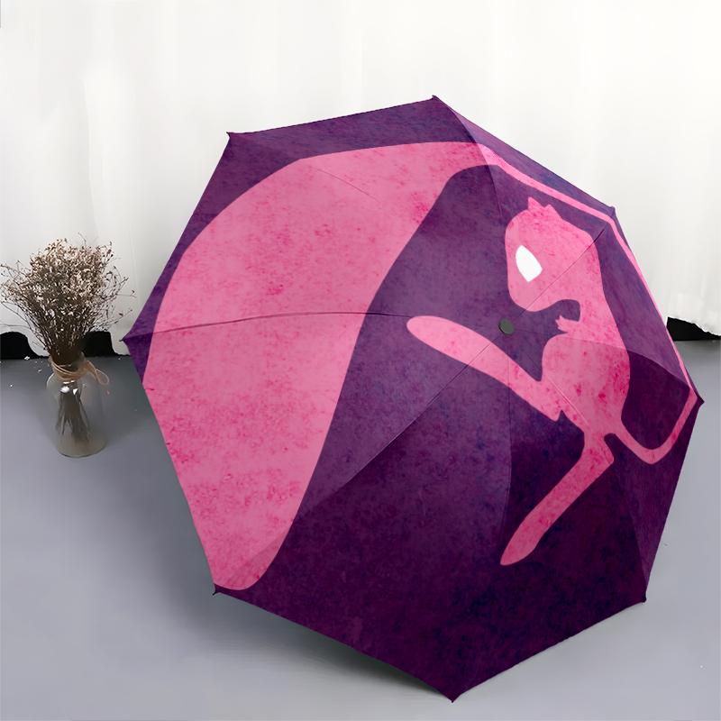 Mew Pokémon Pattern, Automatic Folding Umbrella, Portable and Foldable Design, 8 Ribs, a Christmas or Birthday Gift.