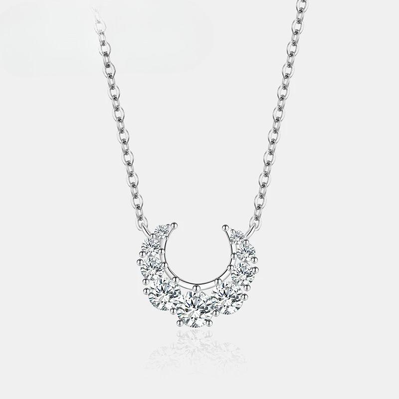 Full Moissanite Necklace for Women Pure Silver Moon Design Laboratory Diamond Pendant Fashion Luxury Jewelry