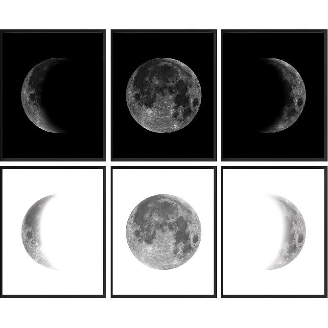 97 Decor Moon Poster Decor - Phases Of The Moon Wall Art, Moon Phase Cycle Art Prints, Vintage Black and White Night Posters for Bedroom Decoration