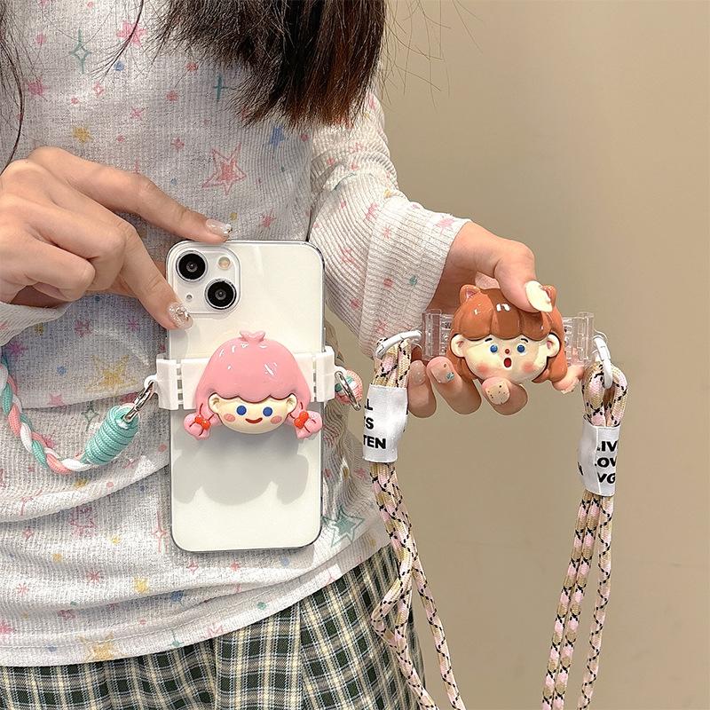 Cute Little Girl Ugly Cute Mobile Phone Back Clip Crossbody Rope Strap Rope Thick And Stable Anti-Drop Braided Rope Neck Lanyard