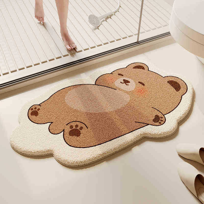 Cartoon Animal Bathroom Floor Mat, Shower Room, Non-Slip And Easy To Take Care Of, Imitation Cashmere Foot Mat, Household Dirt-Resistant And