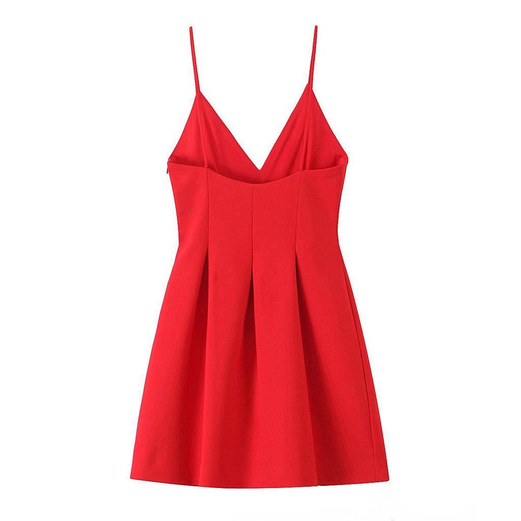 2025 Spring Women's Sweet Slim V-Neck Wide Hem Suspender Dress