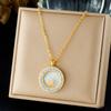 Gold Plated Stainless Steel Rotatable Mother of Pearl Heart Pendant Necklace for Women