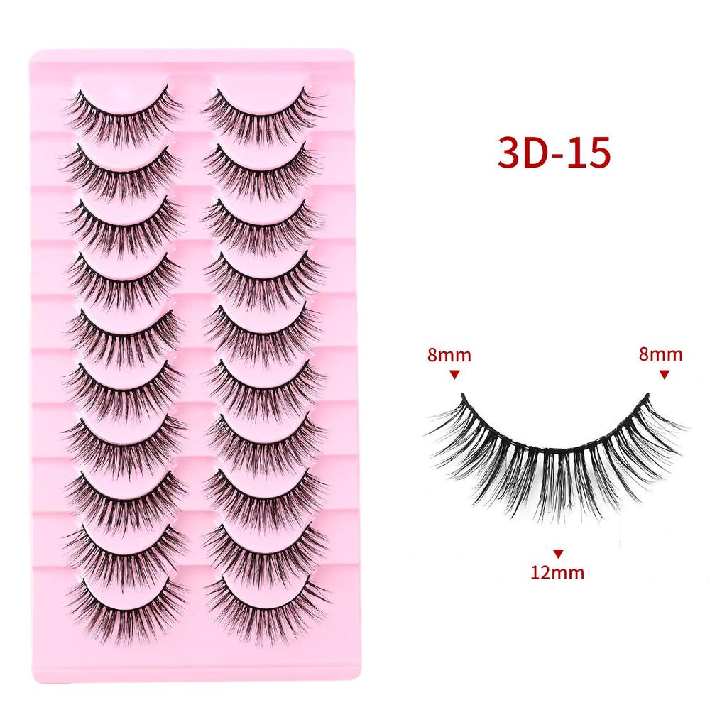 Ten Pairs of 3D Synthetic Fiber False Eyelashes: Bold European and American Style with Thick, Curled Volume
