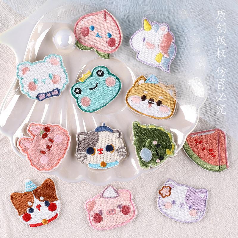 Cartoon Embroidery Label Cute Animal Avatar Badge Cloth Label Clothing Accessories Patch Decoration Self-Adhesive Embroidery Cloth Sticker