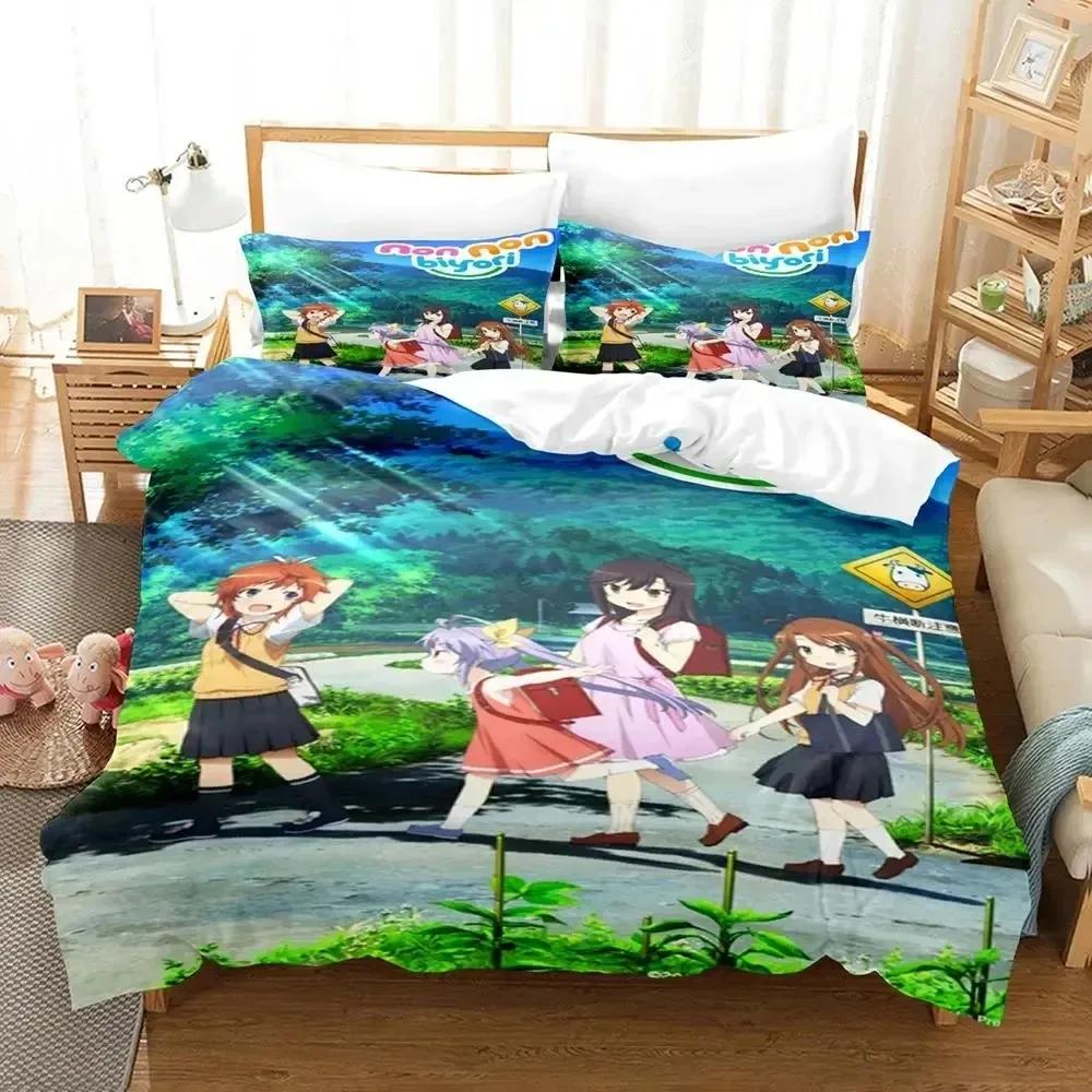 3D Print Anime Non Non Biyori Bedding Set Duvet Cover Bed Set Quilt Cover Pillowcase Comforter King Queen Size Boys Adult