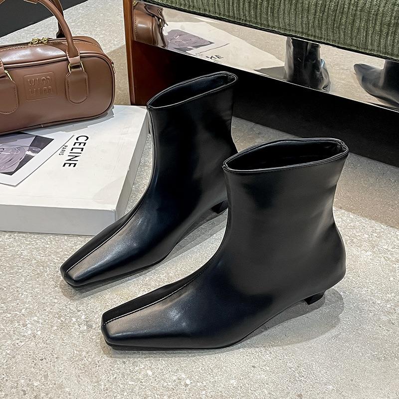 Autumn and Winter New Versatile Cat and Thin Boots Niche Small Ankle Boots Large Size Square Head Medium Heel Short Boots Women