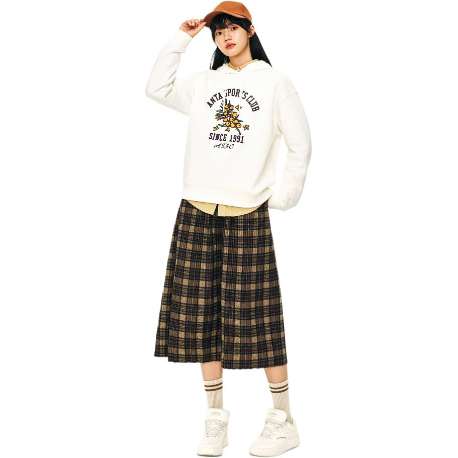 Anta Loose Fleece Sports Warm Sweatshirt Women tops Ivory-White 162448708N-1