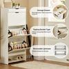 3 Drawer Blister Shoe Rack Cabinet, Wooden Shoe Cabinet with Pull-Out Shelf on Top, 2 Levels, White