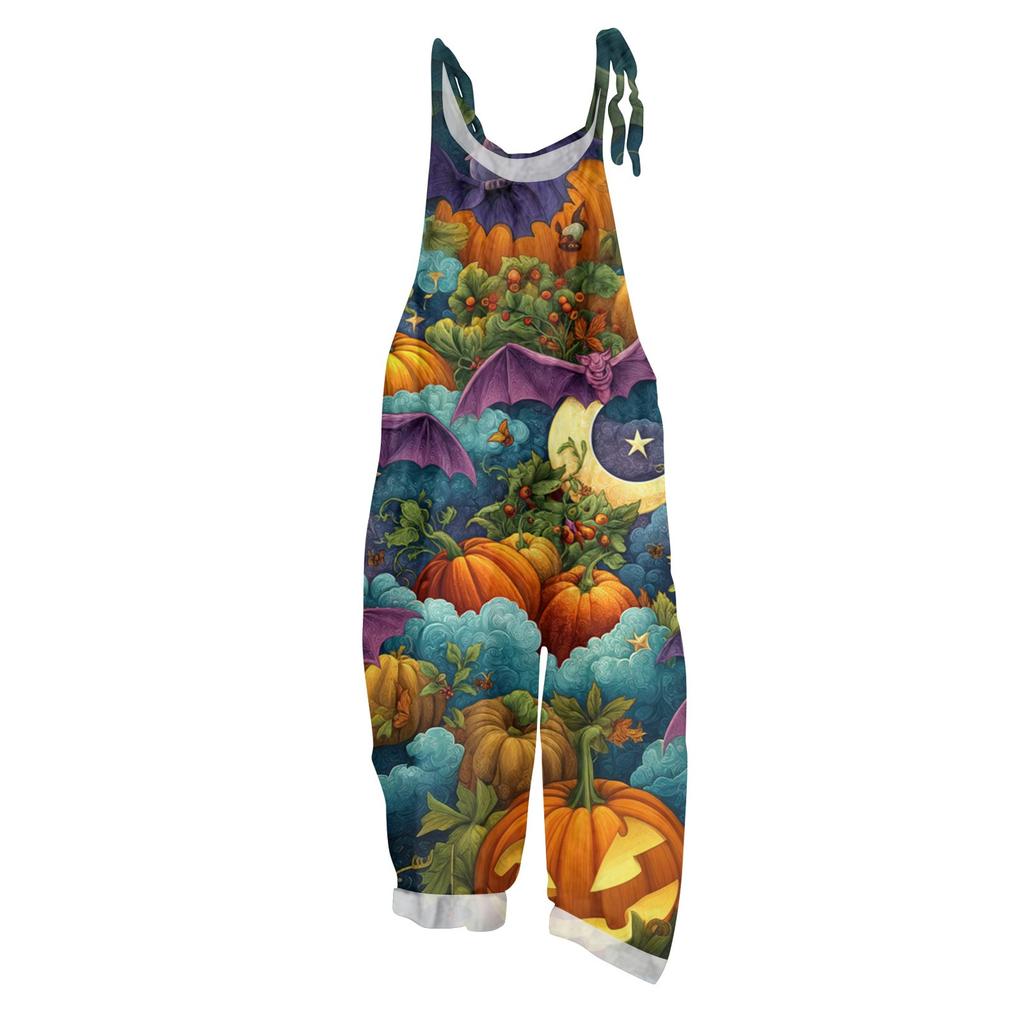 Women's Jumpsuit  Print Casual Loose Vintage Shoulder Strap Cotton Linen