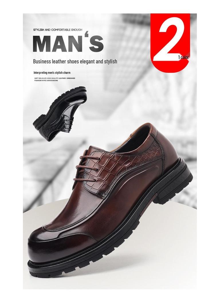 Men's Genuine Leather Business Casual Thick Sole Shoes for Autumn/Winter