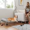 Hundebett für draußen, Erhöhtes Hundebett für mittelgroße Hunde, mit L-förmigem Kissen 110x75x30cm, Hellgrau