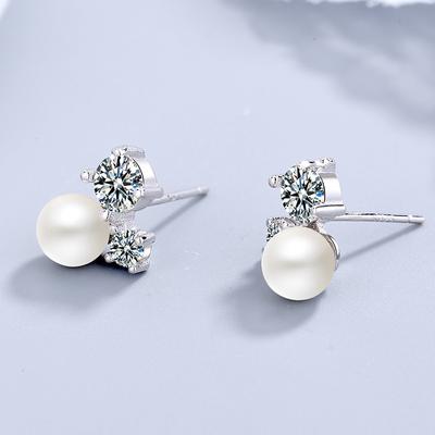 S925 Women's Sterling Silver Pearl Shell Pearl Stud Earrings Simple and Fresh All-Matching Graceful Ornament