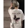 Unisex Retro Hong Kong Style Five-Sleeve White T-Shirt - Loose Summer Fit for Couples, Trendy Short-Sleeve Top
