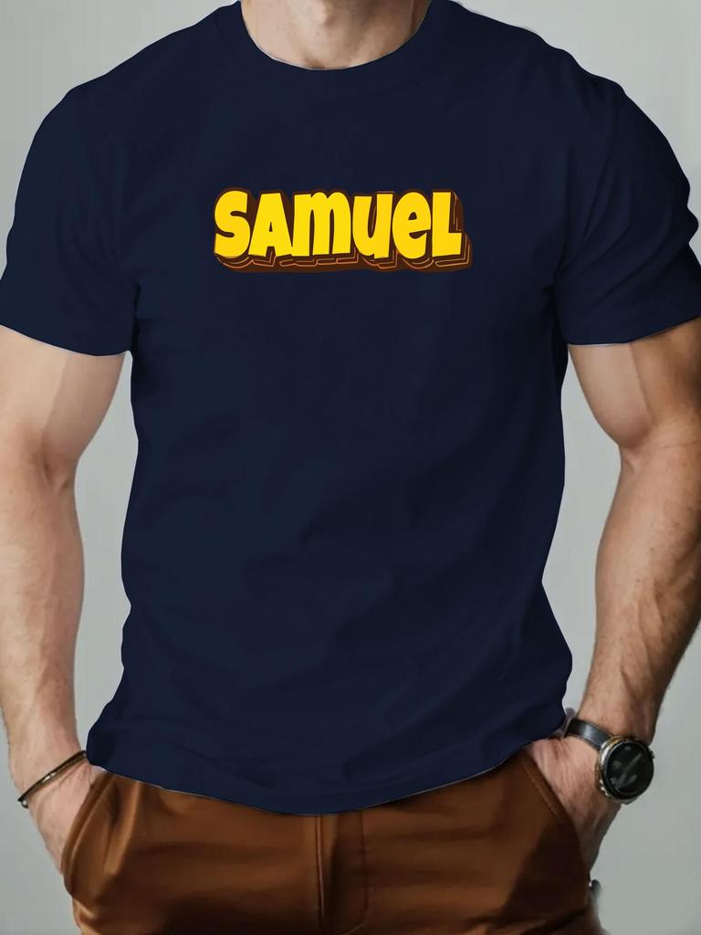 T-Shirt Men 100% Cotton English Letter Pattern SAMUEL Print Summer Round Neck Breathable Oversized Tee Casual Fashion Clothing