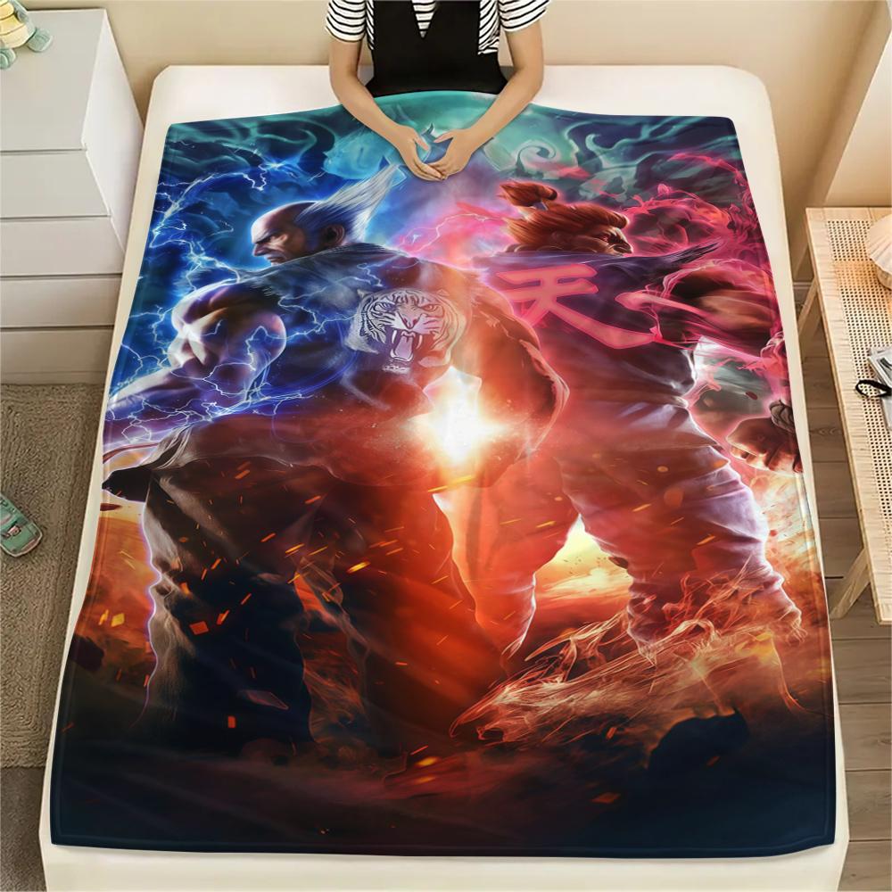 Tekken Print Flannel Blanket, Warm Comfortable for Bedrooms, Sofas, Beds, Chairs, Picnics, Travel -HE75