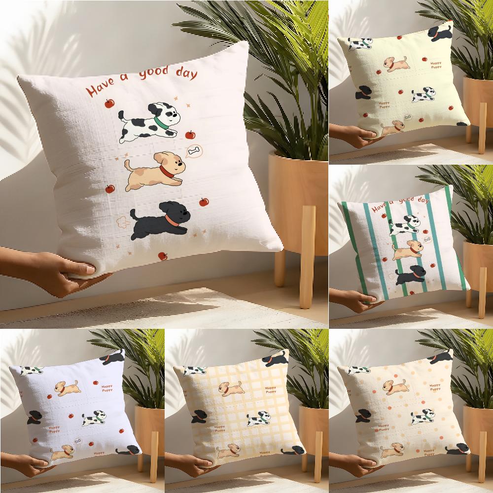 Cute Running Spotted Dog Pillow Case Linen Pillow Case Sofa Home Decor Cushion Cover Cushion Cove