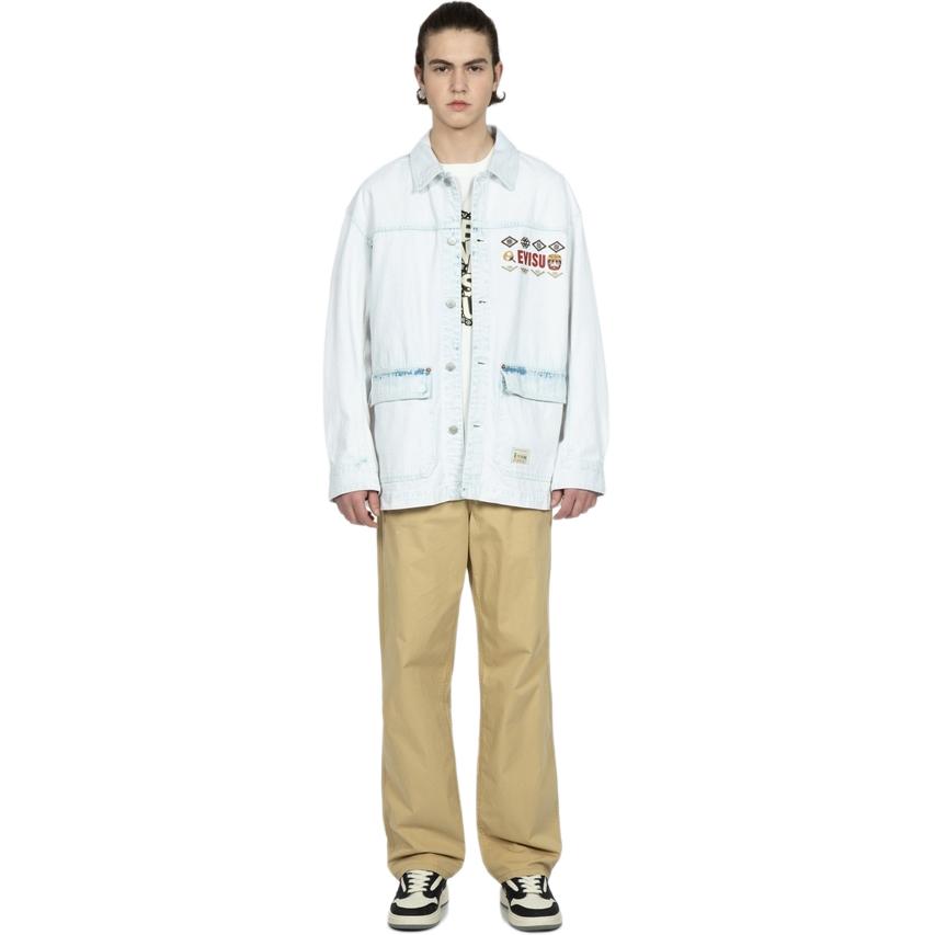 Evisu Letter Pattern Logo Print Single-Breasted Long Sleeve Shirt Unisex shirts 2ESHTM3SJ718XXDN