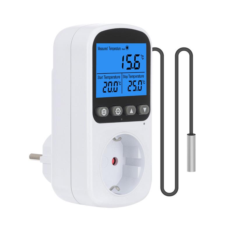 Digital EU Plug Temperature Controller Socket Outlet Thermostat With Timer Sensor Probe Heating Cooling Switch Backlight