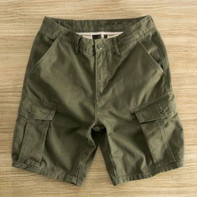 Pánské trendy retro volné rovné letní pracovní šortky s více kapsami