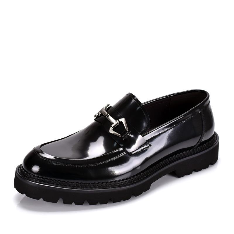 Men's Genuine Leather Loafers: Comfortable, Business Casual Shoes with Thick Soles for Weddings & Trendy, Versatile British Style.
