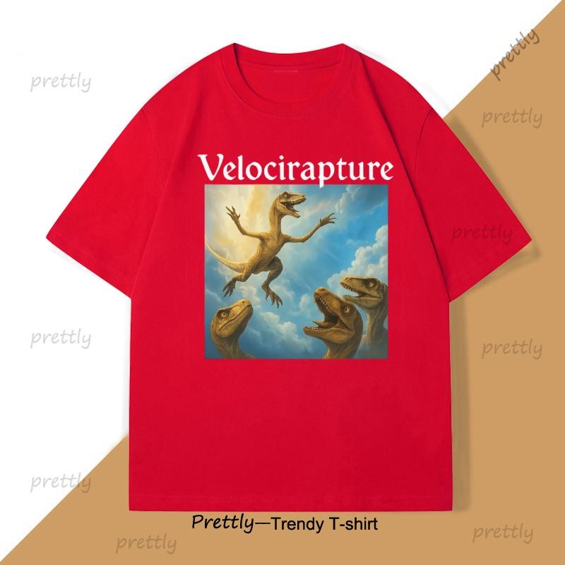 Velocirapture Funny Dinosaur Graphic TShirt Unisex Women Harajuku Cotton Short Sleeve Printed Tshirt Unisex Clothing Streetwear S