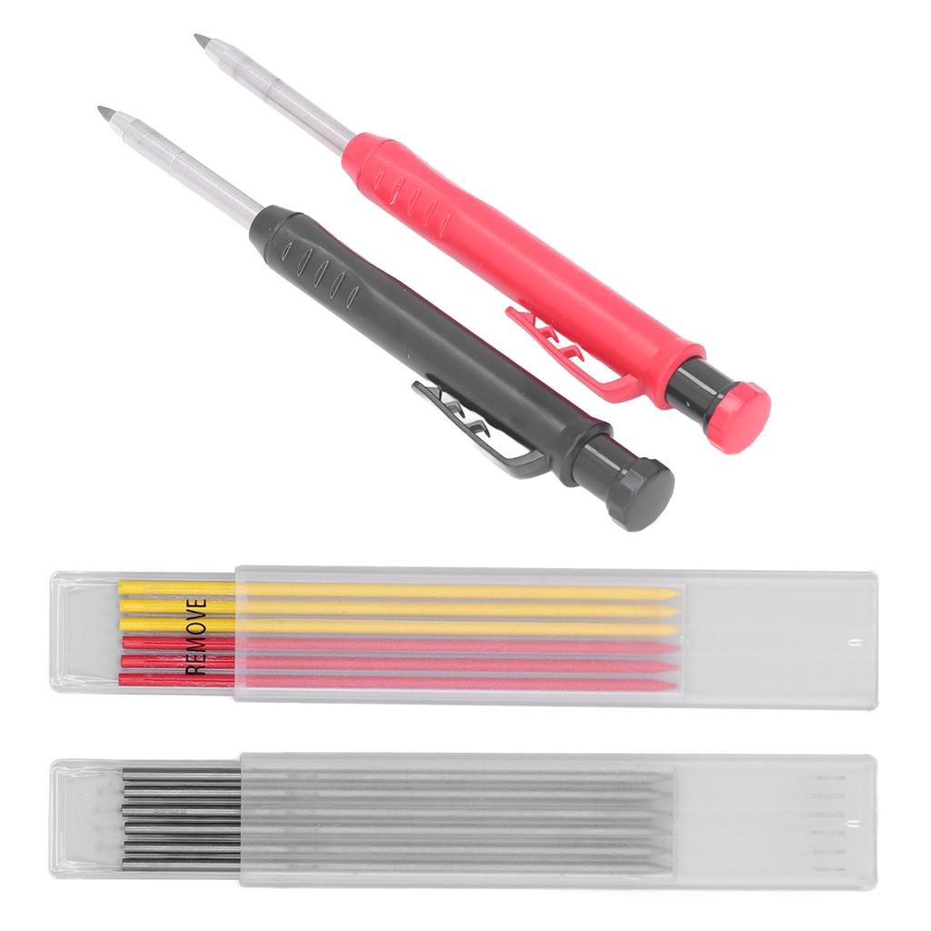 14Pcs Carpenter Pencil Marker Tool Set Kit with Red Black Yellow Refills for Woodworking