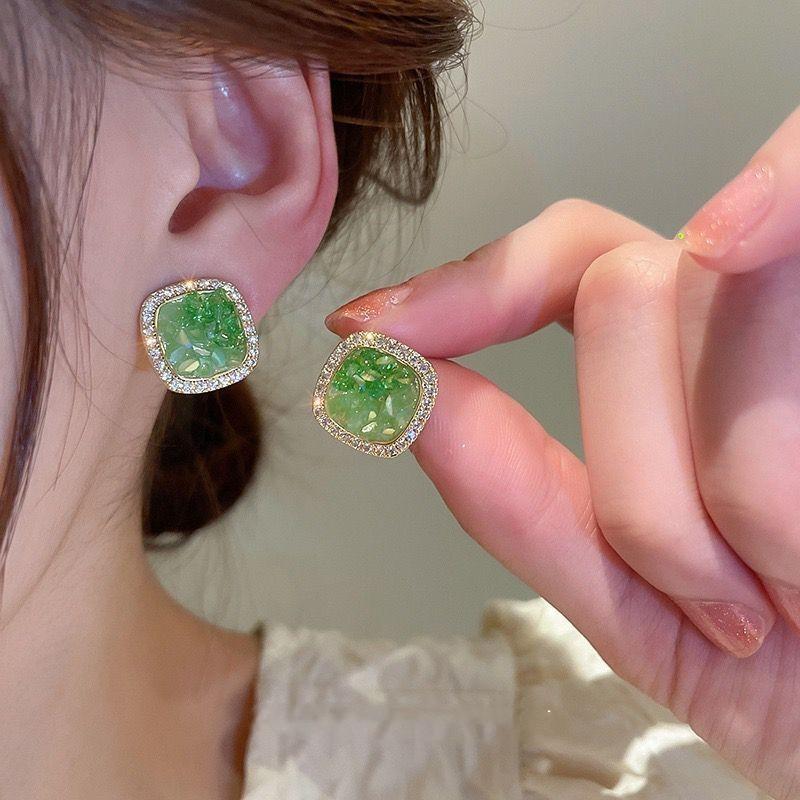 Inlaid Rhinestone Women s Earrings Unique Fashion Green Zircon Drop Earring Sparkle Wedding Jewelry