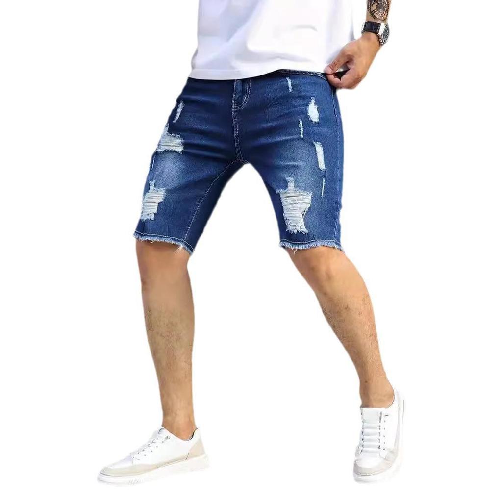 Men's Five-Point Ripped Slim Denim Shorts - Summer Casual Style