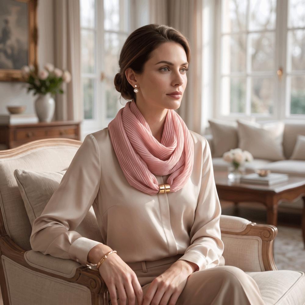 Soft Satin-Texture Magnetic Buckle Scarf Wrinkle-Resistant Neck Warmer Elegant Neck Scarf Gift