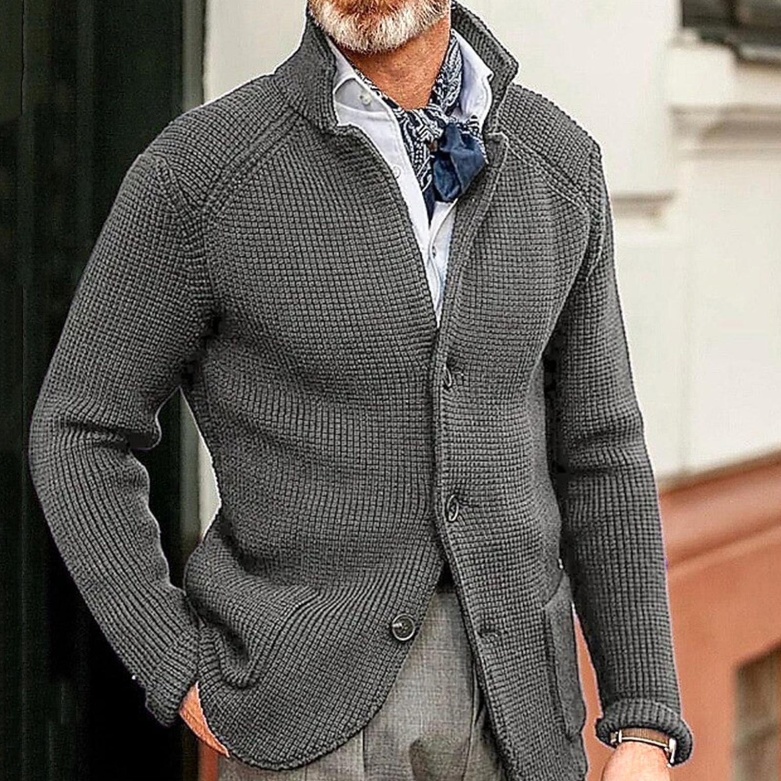 

Мужская повседневная и модная однотонная теплая куртка-свитер, мужской трикотажный свитер с длинными рукавами и застежкой на пуговицы, со стойкой XXL