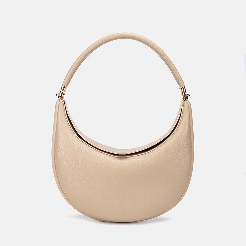 

2025 женская высококачественная универсальная сумка из искусственной кожи в форме полумесяца - черная сумка на одно плечо с замком подмышкой 400g абрикосовый