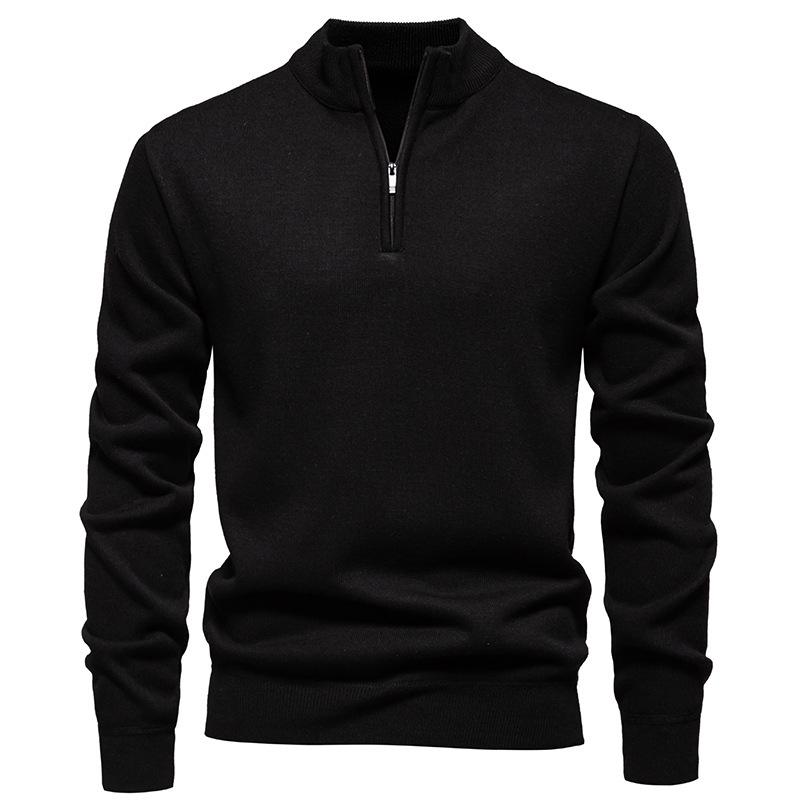 Men s Korean Style Plus Velvet Knitwear: Slim Fit Half-Zip Pullover for Autumn/Winter L
