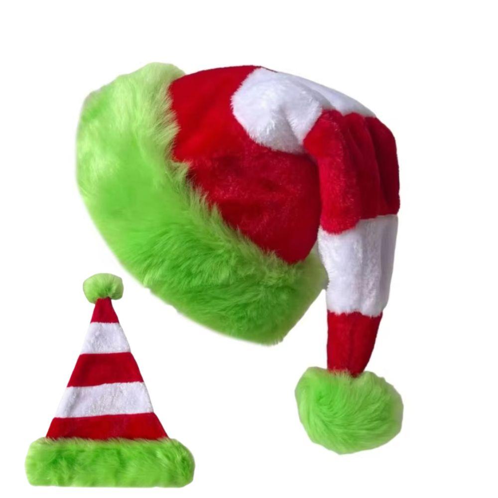 Splicing Plush Santa Caps Green Edged New Year Festive Hat For Family Christmas Hat  Woman and Man