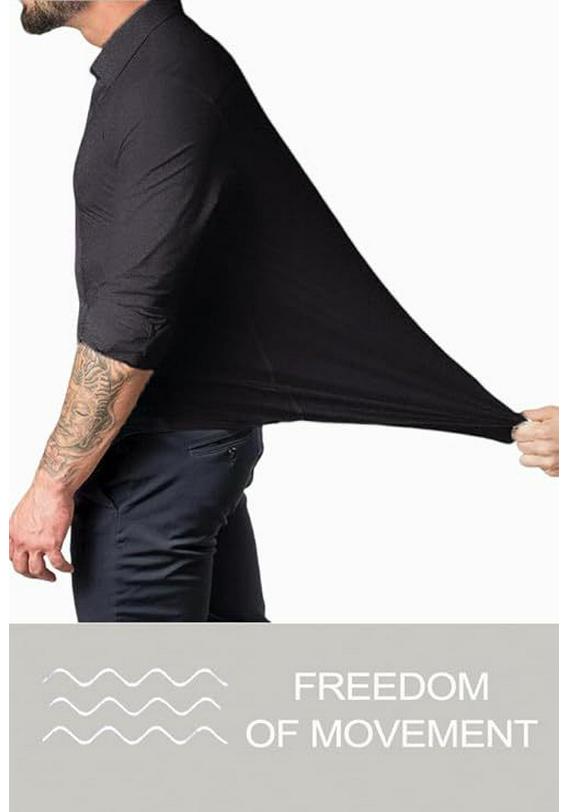 Men’s High Elasticity Seamless Long Sleeve Solid Color Business Shirt