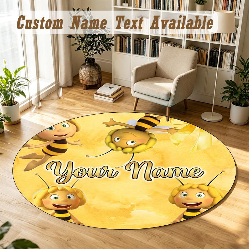 Die Biene Maja Personalized Round Rug Support Custom Name, Soft Home Decor Mat