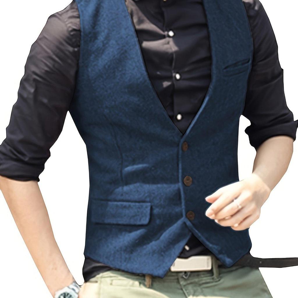 Męska dopasowana kamizelka casualowa jednorzędowa - Idealna dla Pana Młodego i drużbów