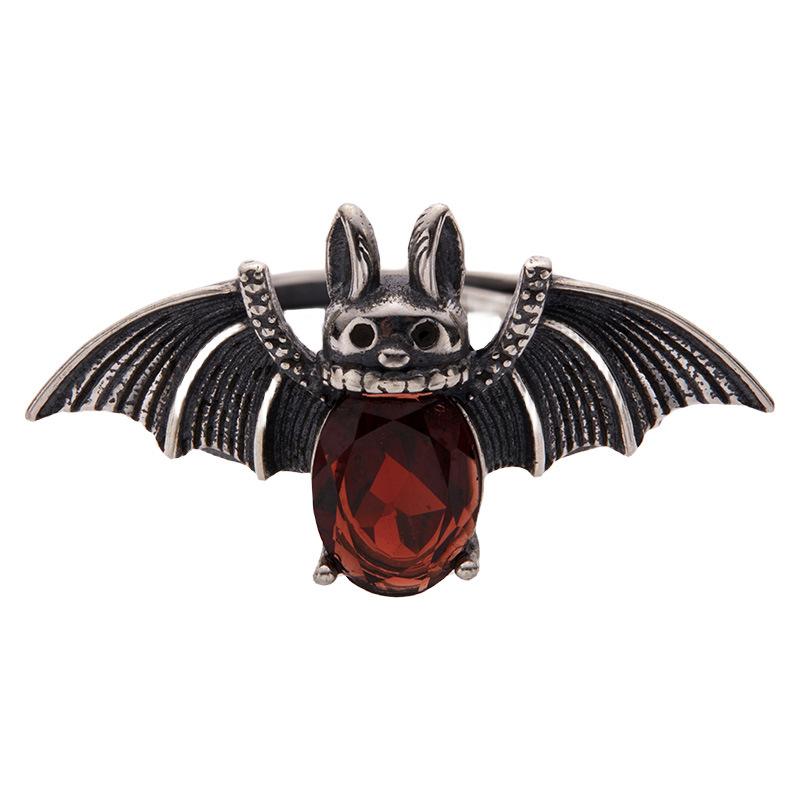 Bat Personality Exaggerated Design S925 Sterling Silver Inlaid With Natural Garnet Thai Silver Ring For Women