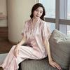 Casual Cardigan Girls Pajamas Spring And Summer Cold Silk Loungewear Short-Sleeved Set